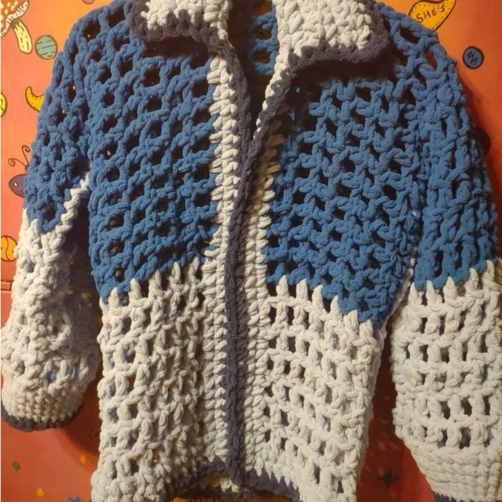 Handmade crotchet blue jacket/sweater